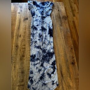 Rolla Coster Blue white and Gray Tie-Dye Maxi Dress high low NEW NWT